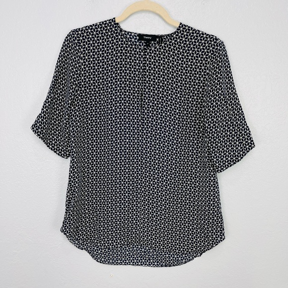 Theory Antazie Tile Geo Silk Blouse P - Picture 2 of 7